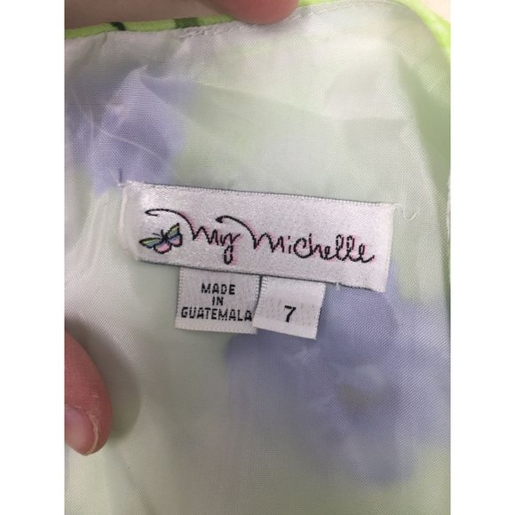 My Michelle Dress with Matching Scarf- Size 7 Juniors- Green with Blue Flowers - Picture 5 of 11